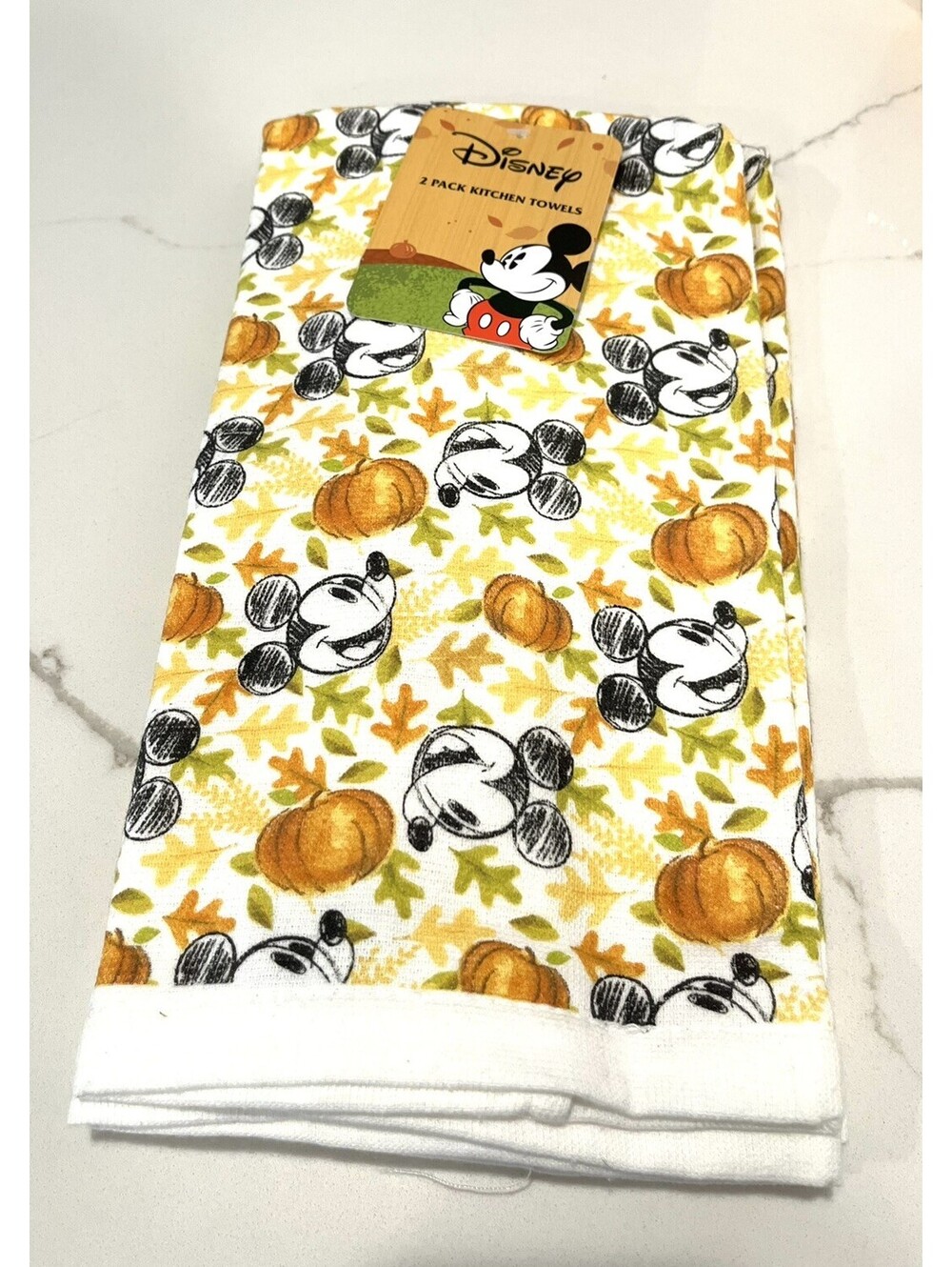 Disney Mickey Mouse Pumpkin & Fall Leaves Kitchen Towel Set Of 2 Autumn Harvest